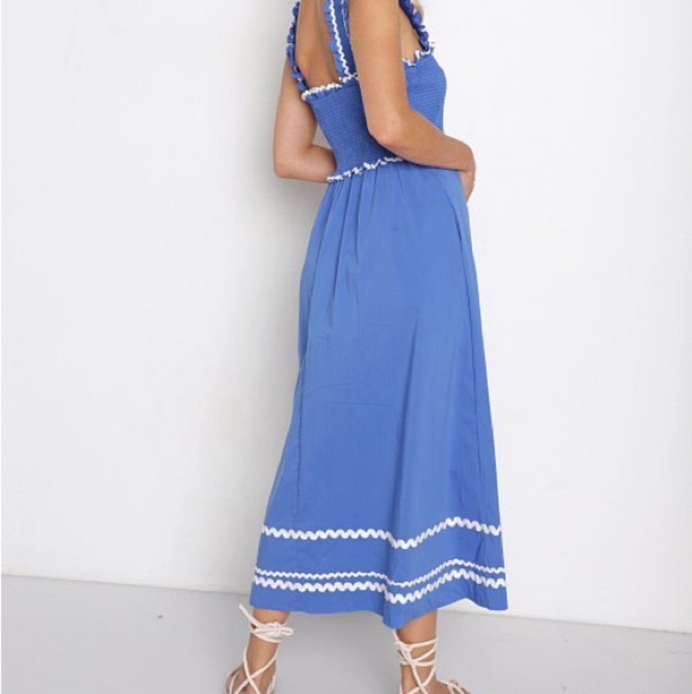 En Saison Smocked Sun Dress Blue XS New With Tags | Rickrack Trim Cotton Blend - Picture 4 of 8